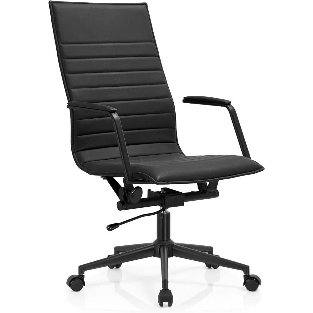 

Modern High Back Office Desk Chair | Upholstered Ribbed PU Leather with Metal Frame Adjustable Height, Tilt Lock | Comp