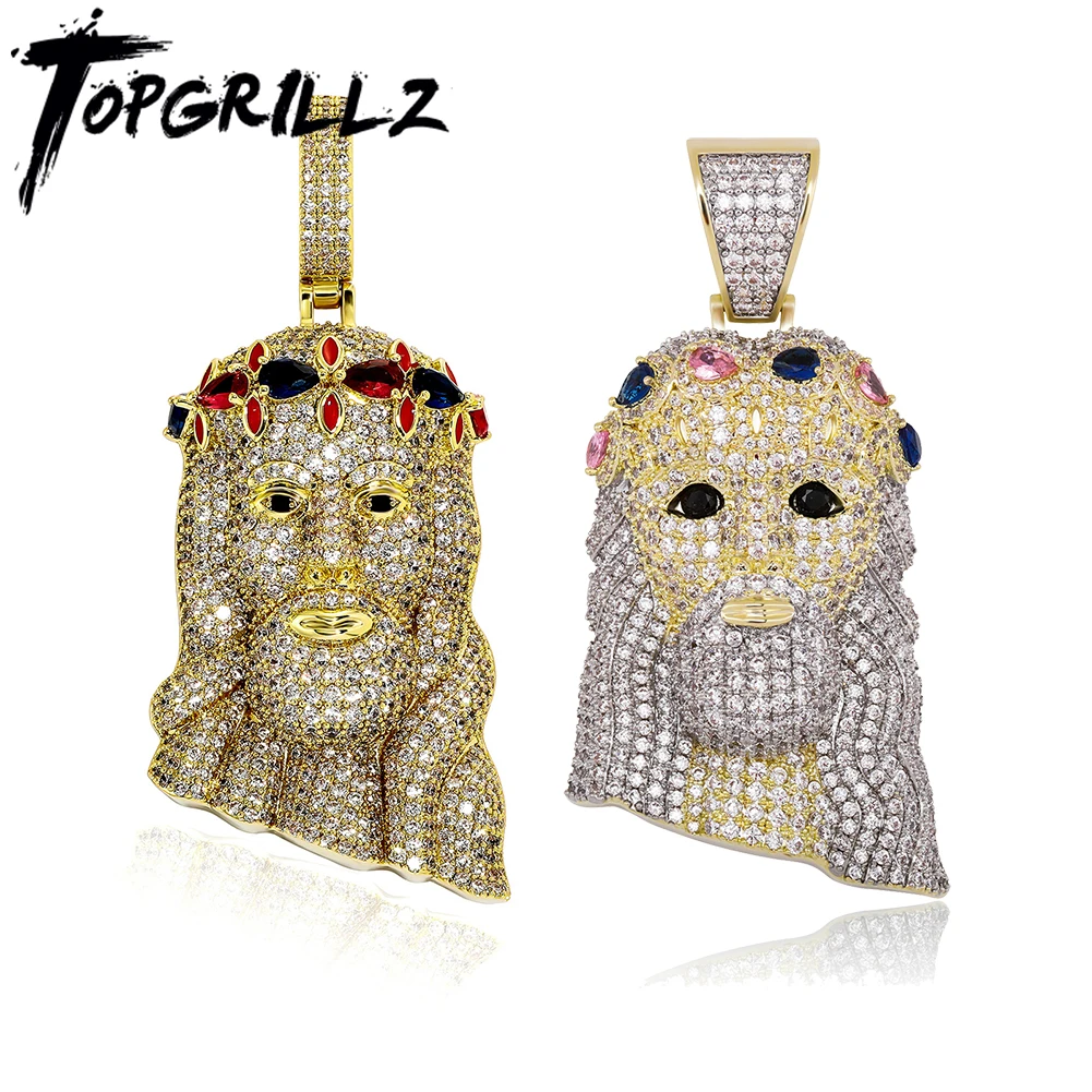 TOPGRILLZ Hip Hop Jesus Pendant Necklace High Quality Copper Gold Plated Iced Out Micro Pave Cubic Zirconia Punk Style Jewelry