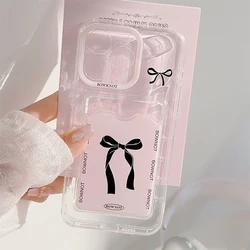 Japan Korean Ins Cartoon Pink Bow Insert Card Transparent Phone Case for iPhone 15 14 13 Pro Max 12 Pro 11 Back Cover