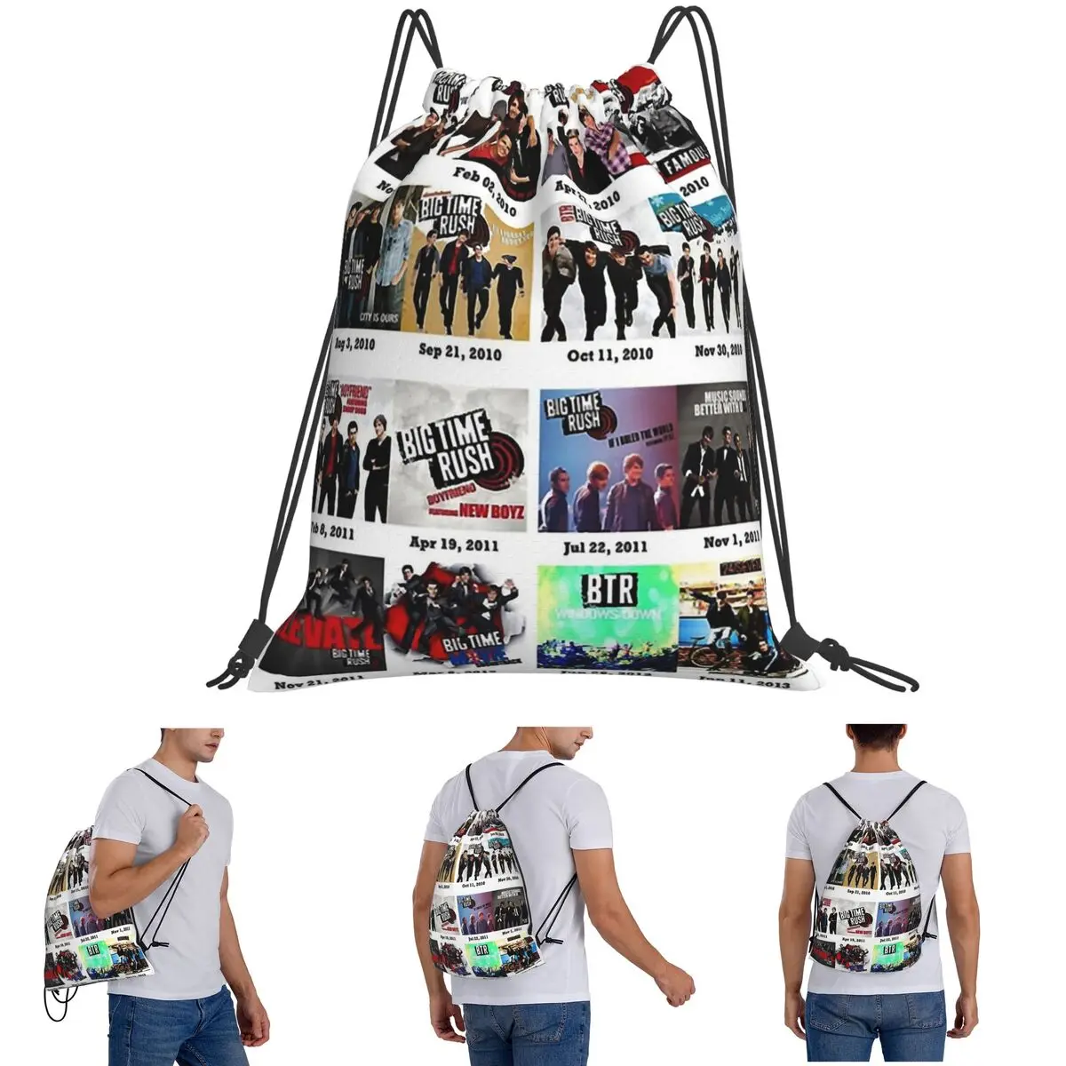 Big Time Rush Band Famous Pictures Logo Backpacks Drawstring Bundle Pocket Sports Bag Book Bags for Man Woman Students