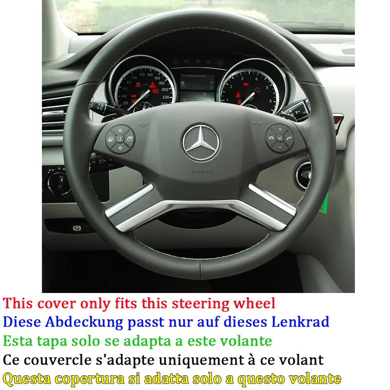 Black Leather Hand-stitched Car Steering Wheel Cover Braid for Mercedes Benz GL-Class X164 M-Class W164 R-Class 2009-2012