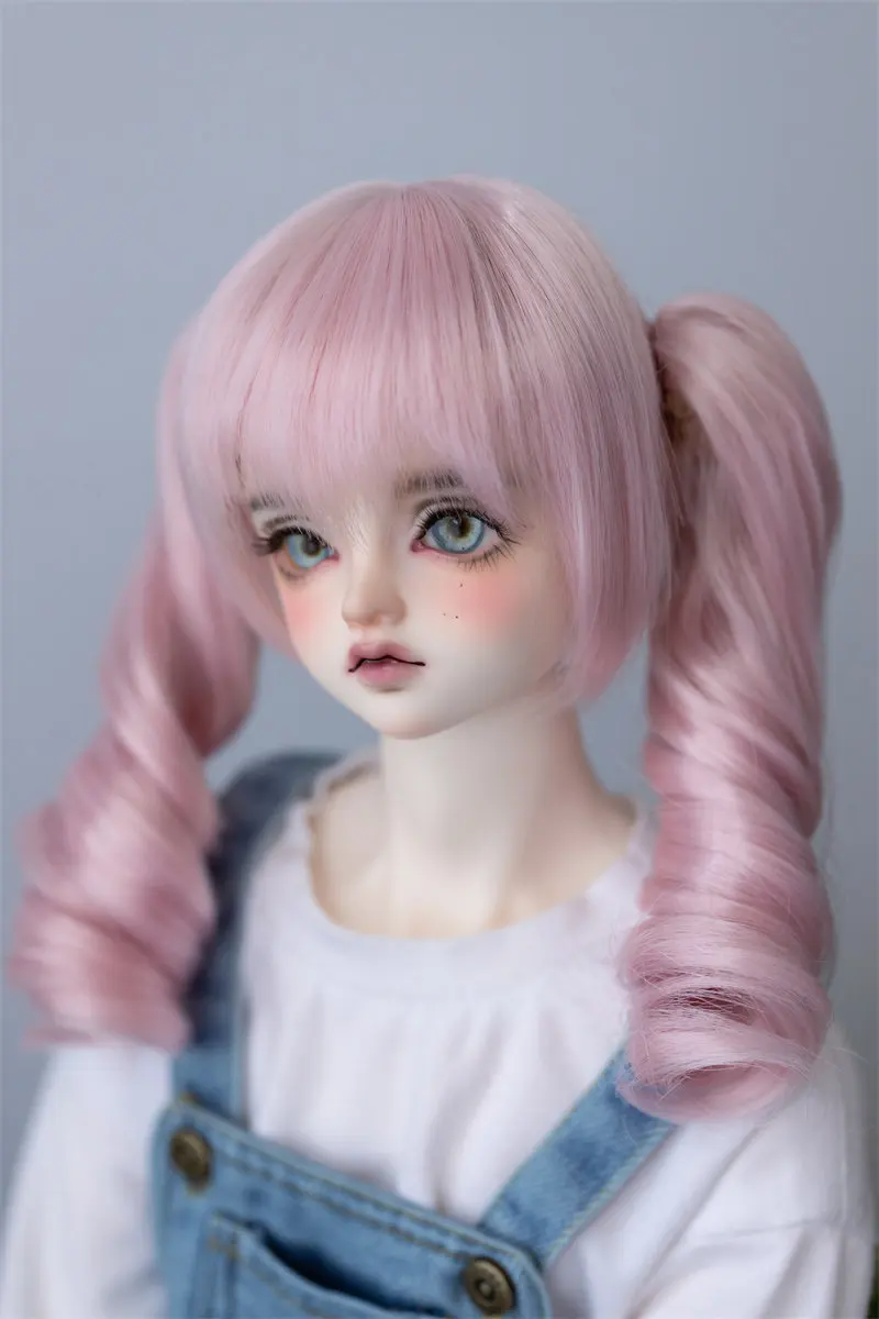在庫あり-bjdドールウィッグ-女の子用-1-3-1-4-mdd-ベアシスター-タイガーマウスクランプ-キュートな蝶結び-ミディアムレングス-ロールドールアクセサリー