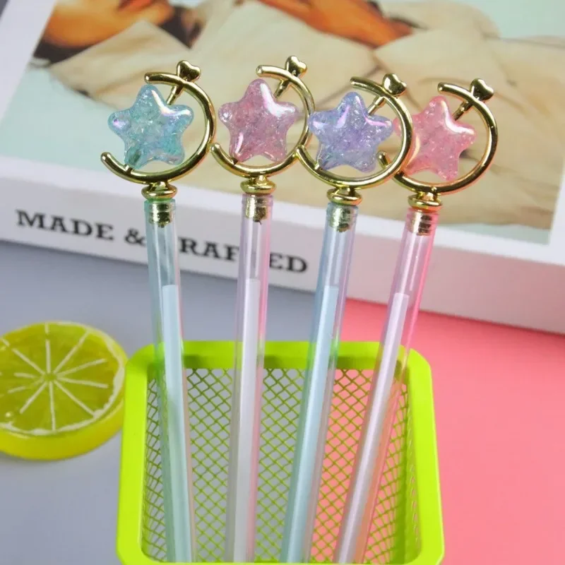 12Pcs creative crystal star gender-neutral pen, high-value transparent rod office signature pen, cute student stationery