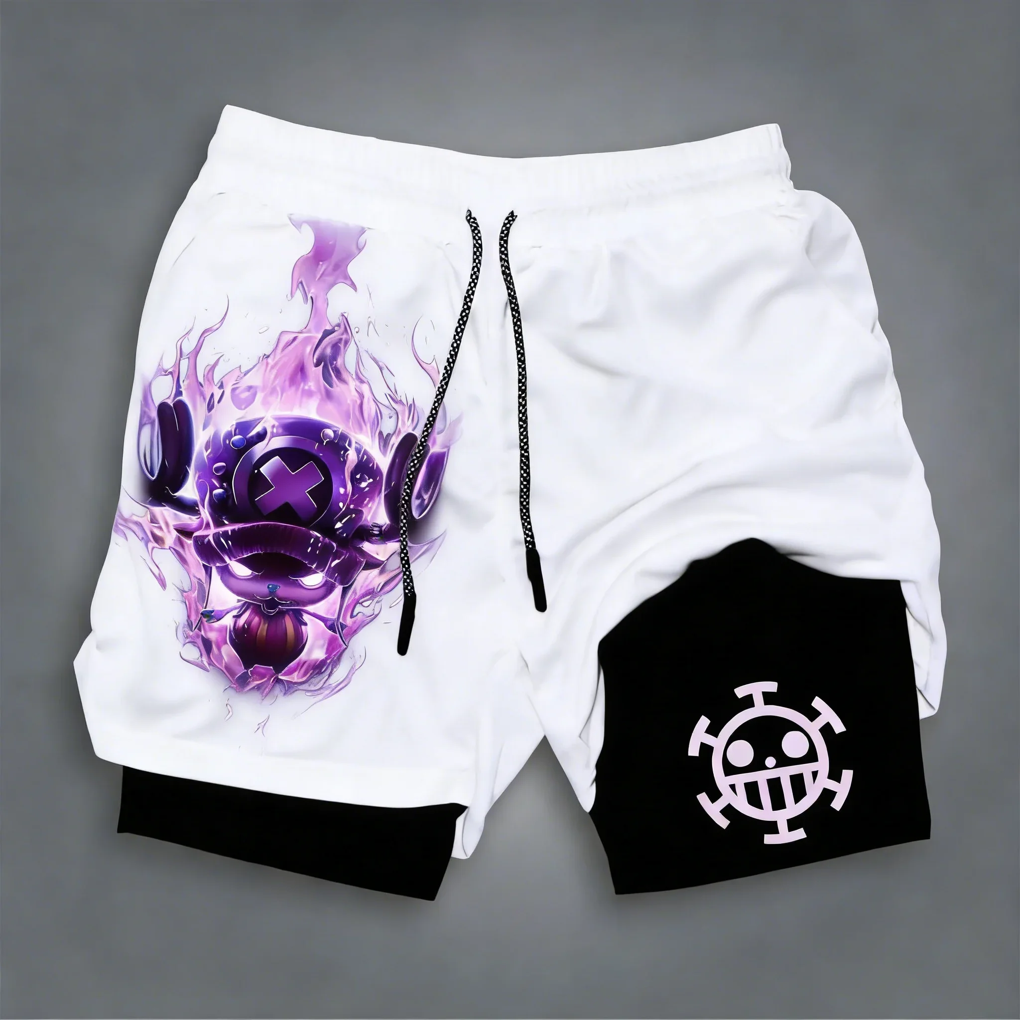 

Шорты 2-в-1 с принтом ONE PIECE Anime Chopper, унисекс, летние, для плавания, фитнеса, быстросохнущие, дышащие, двухслойные шорты