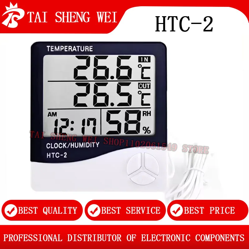 New HTC-2 HTC-1 LCD Digital Temperature Humidity Meter Home Indoor Outdoor Hygrometer Thermometer Weather Station with Clock