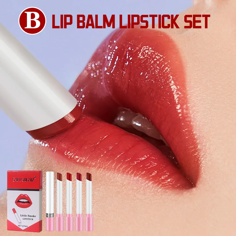 Conjunto de batom de cigarro, 4 peças, brilho pérola, longa duração, veludo fosco, altamente pigmentado, conjunto de maquiagem retrô, presente para mulheres