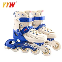 Inline Roller Skate Shoes para iniciantes, joelheiras, conjunto de capacete, patinação ao ar livre para adultos, piscando 4 rodas patins sapatilhas