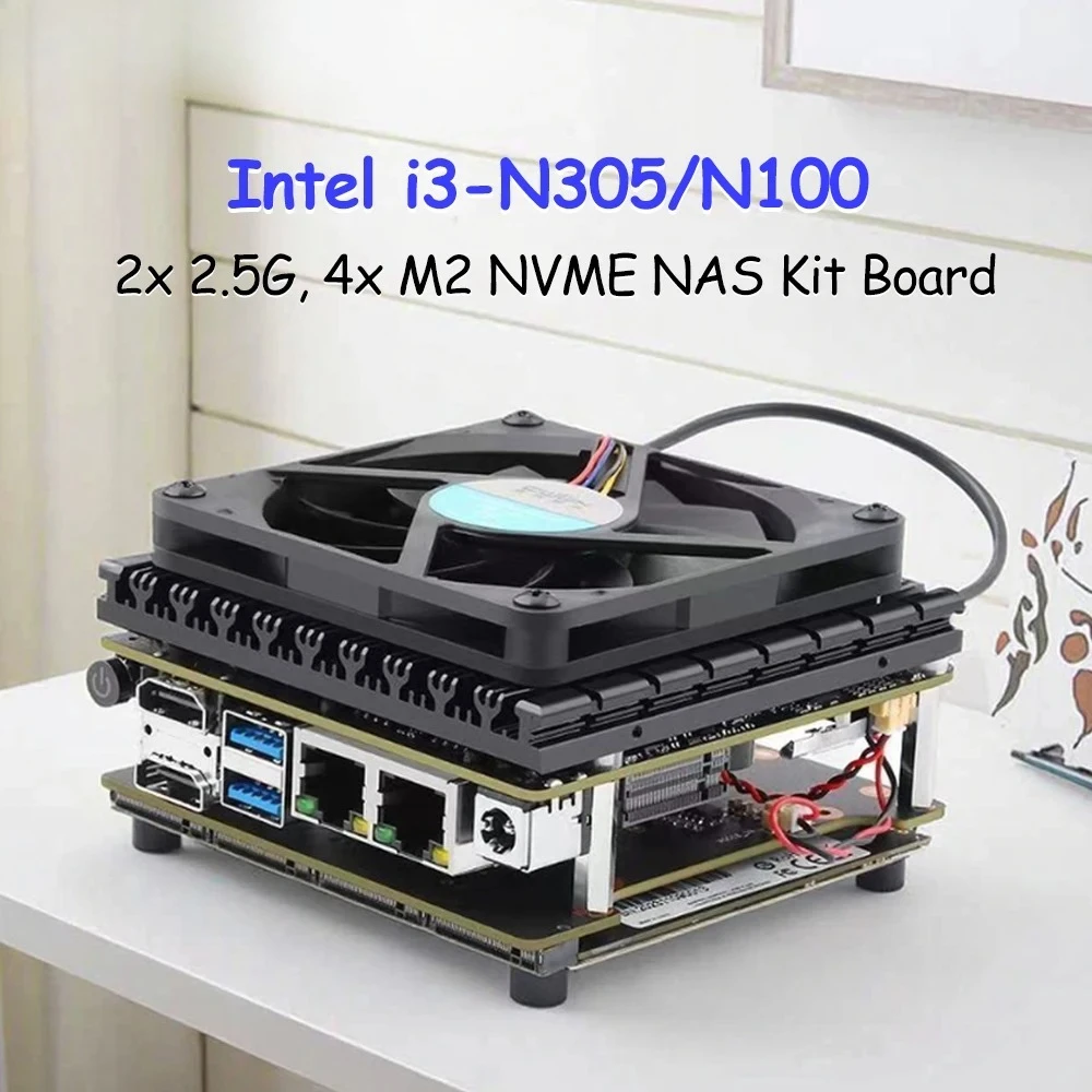 X86-P5 Scheda madre NAS fai da te Mini PC Intel i3-N305/N100, 4x M.2 NVMe, 2x i226-V 2.5G LAN, 2x SATA, scheda kit di sviluppo firewall