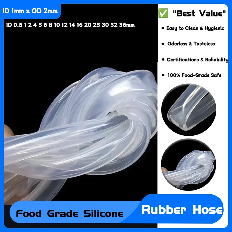 

Transparent Flexible Drink Water Tube Pipe Clear Food Grade Silicone Rubber Hose ID 0.5 1 2 4 5 6 8 10 12 14 16 20 25 30 32 36mm
