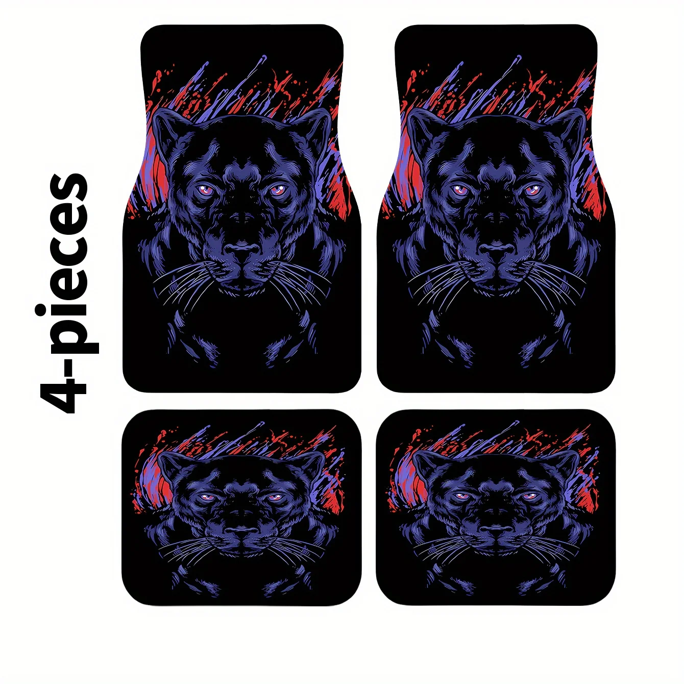 

4pcs Set Black Panther Glowing Eye Print Car Floor Mats | Front And Rear Carpet Set, Suitable For Sedans And SUVs, Fashionable A