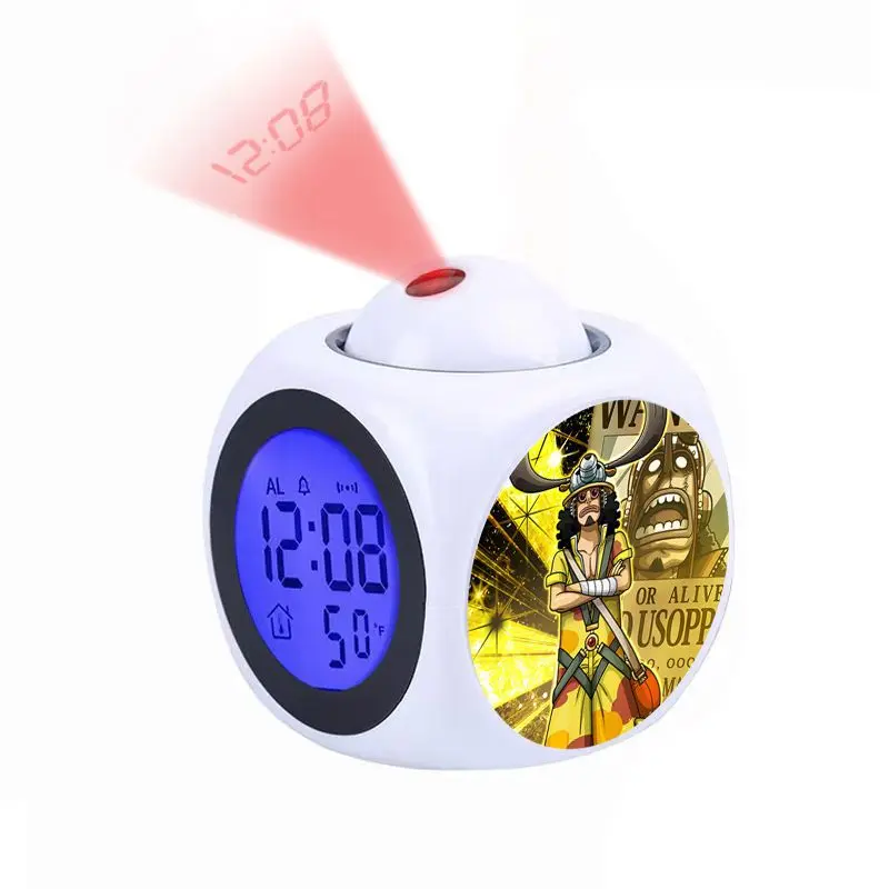 Anime One Piece Luffy Projection Alarm Clock Digital Led Clock with Time & Temperature Display Projector Night Light for Bedroom view 2