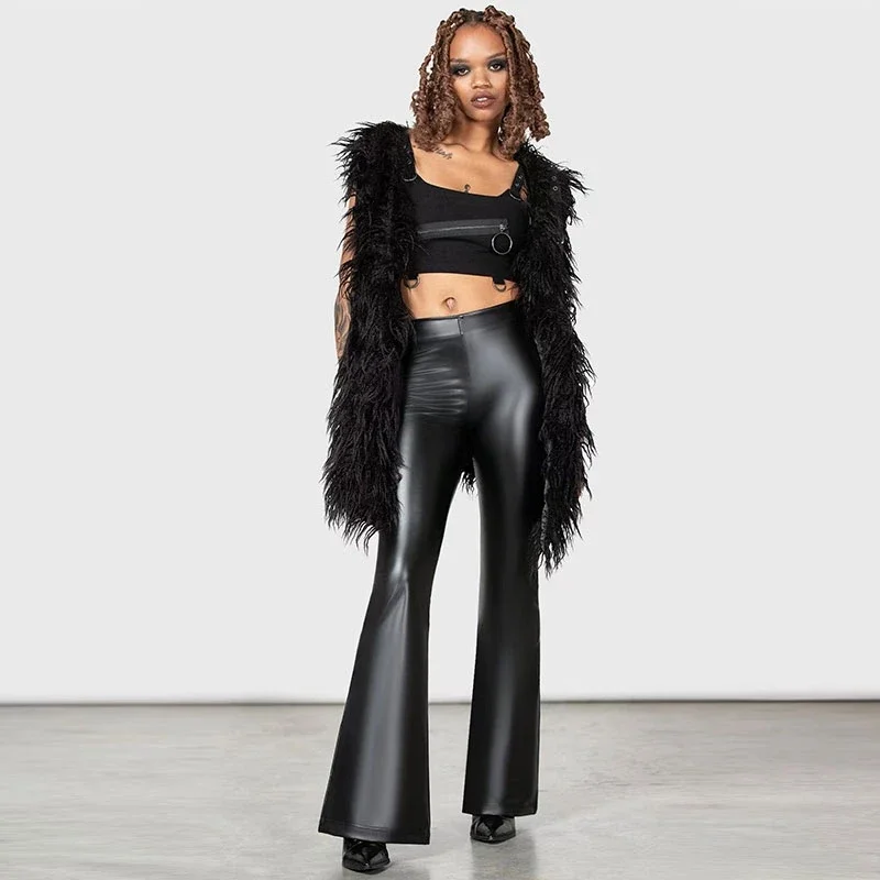 Women\'s Leather Flare Pants, Slacks, High Waist, Vintage, PU Stretch Trousers, Latex Pencil Pants, Streetwear Leggings, Custom
