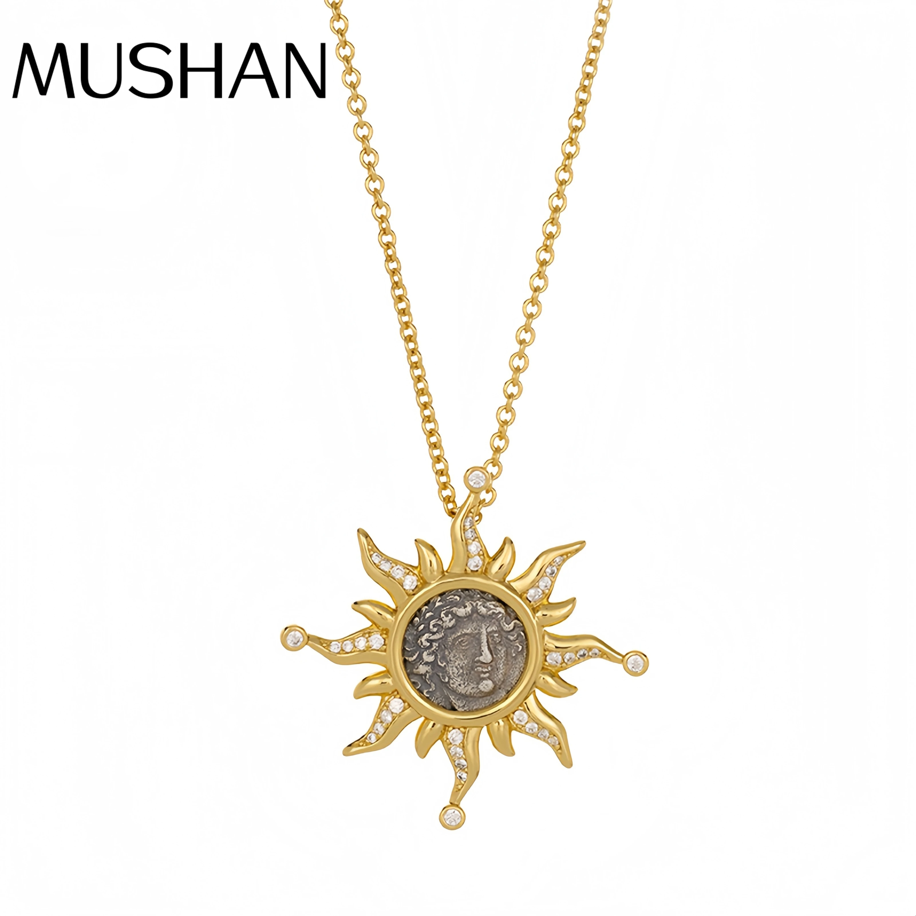 

Mushan Luxury Brand Roseone Sun God Ancient Coin Necklace Human Collarbone Chain Fashionable For Both Men And Women Jewelry
