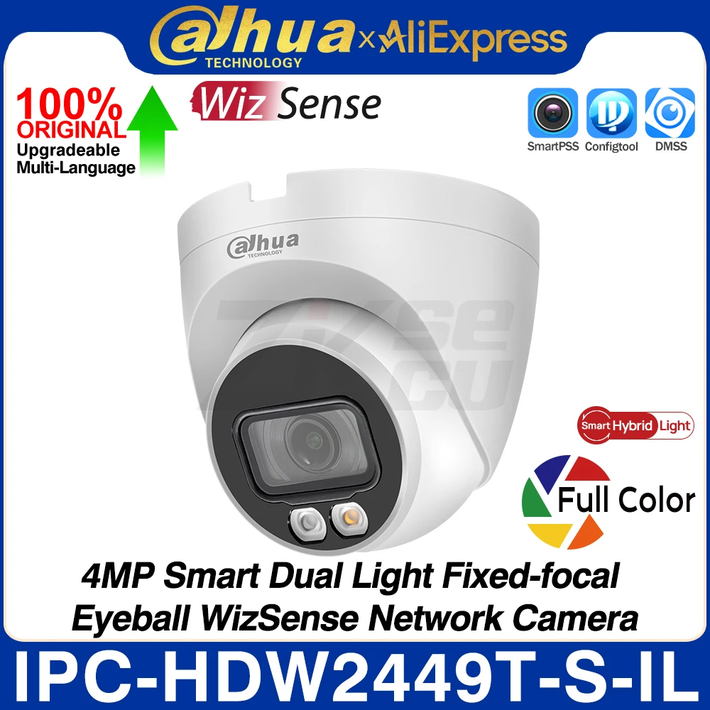 スマートIPカメラ,4MP,デュアルライト,wizSenseネットワーク,フルカラー,SDスロット,PoE,IP67,SMD Plus,オリジナル,Dahua-ipc-hdw2449t-s-s-il