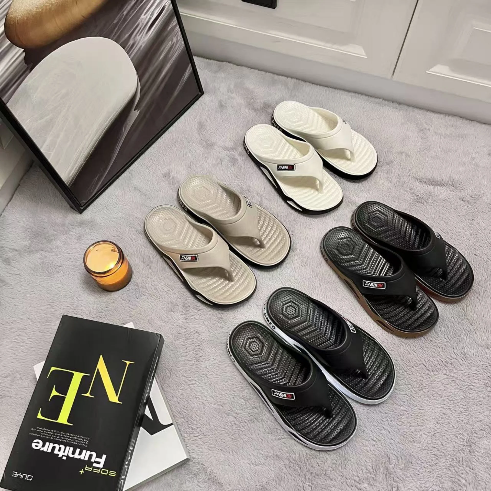 Neue Herren-Freizeit-Flip-Flops für Frühling und Sommer, Farbblock-Design, Vielseitig, Bequem, aus EVA, für den Innenbereich, Zuhause, Badezimmer und den täglichen Gebrauch im Freien – Detail 1