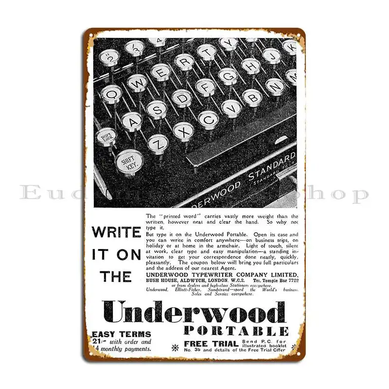 Underwood Typewriter Co Underwood Portable 1931 Vintage Advert Metal Plaque Poster Cinema Kitchen Character Tin Sign Poster