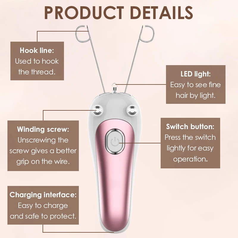 Electric Cotton Threading Epilator Women Portable Painless Face Body Hair Remover Tool for Body Leg
