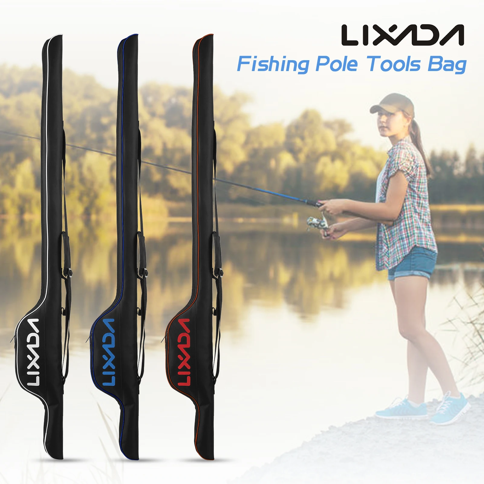 

Lixada 1.6m/ 63-inch Fishing Pole Bag Portable Fishing Rod Case Folding Fishing Pole Holder Large Capacity Rod Tackle Organizer