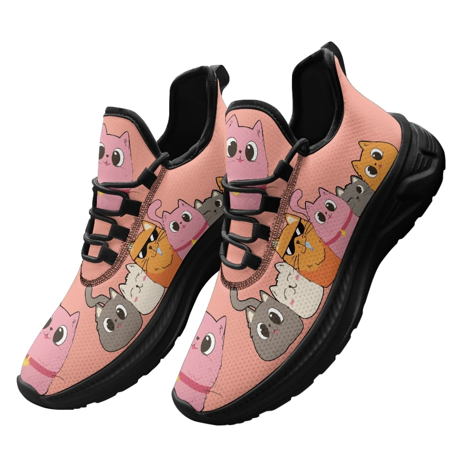 PENSTROLL Cartoon Cat Lightweight Mesh Sneakers, Breathable Slip on Casual Athletic Running Shoes for Daily Walking and Gym Use