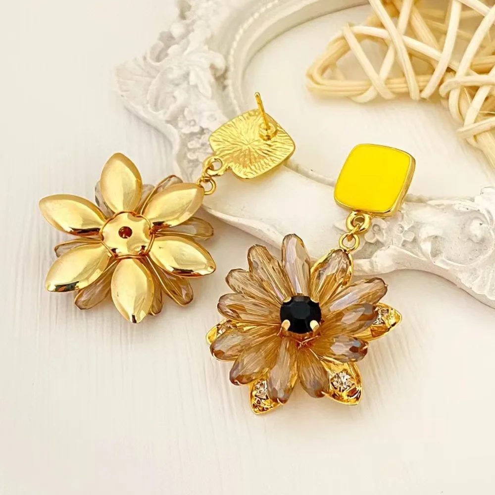 أقراط البتلة الإبداعية. الطراز الريفي القديم والعصري، قلادة على شكل زهرة خضراء، أقراط فاخرة مصنوعة من الكريستال الاصطناعي #6