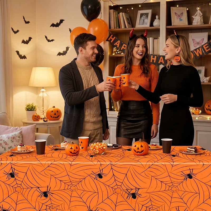 New Halloween Party Print Tablecloth Set Gathering Decoration Spider Web Tablecloth Waterproof Tablecloth Accessories