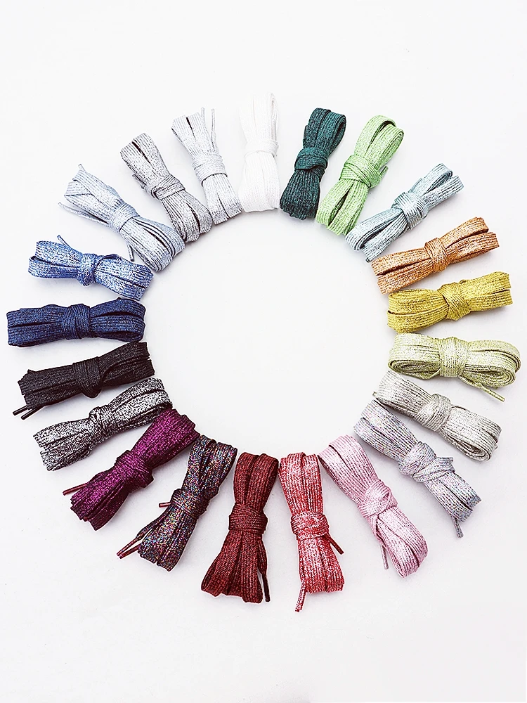 

1Pair Glitter Colorful Flat Shoelaces 1CM Width Durable for Athletic Running Sneakers Shoes And Boots All-Season Wear