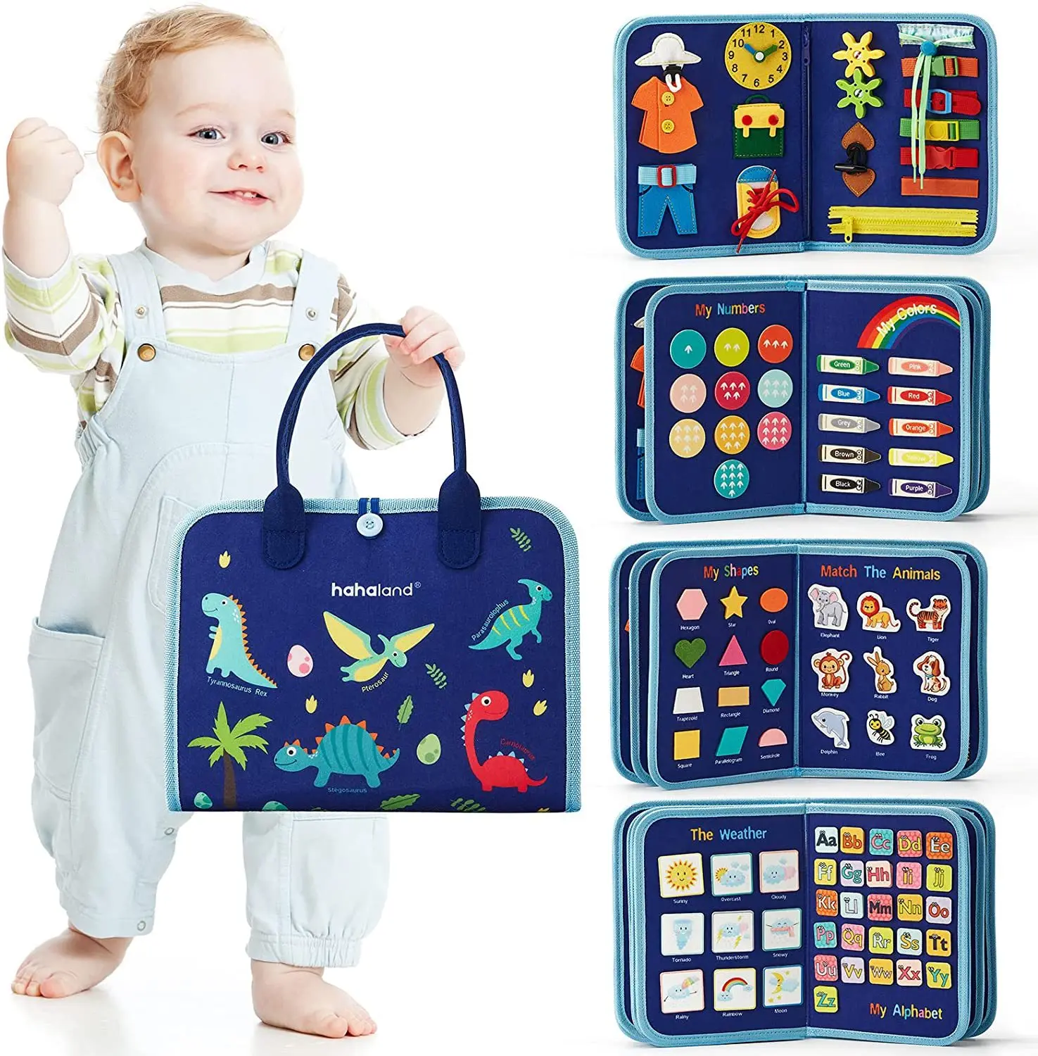 Aprendizagem precoce Toy Bag para bebês, treinamento Montessori, pré-escolar ensino Aids, Cartoon Dinossauro, Conselho ocupado, Educação Puzzle, MZ