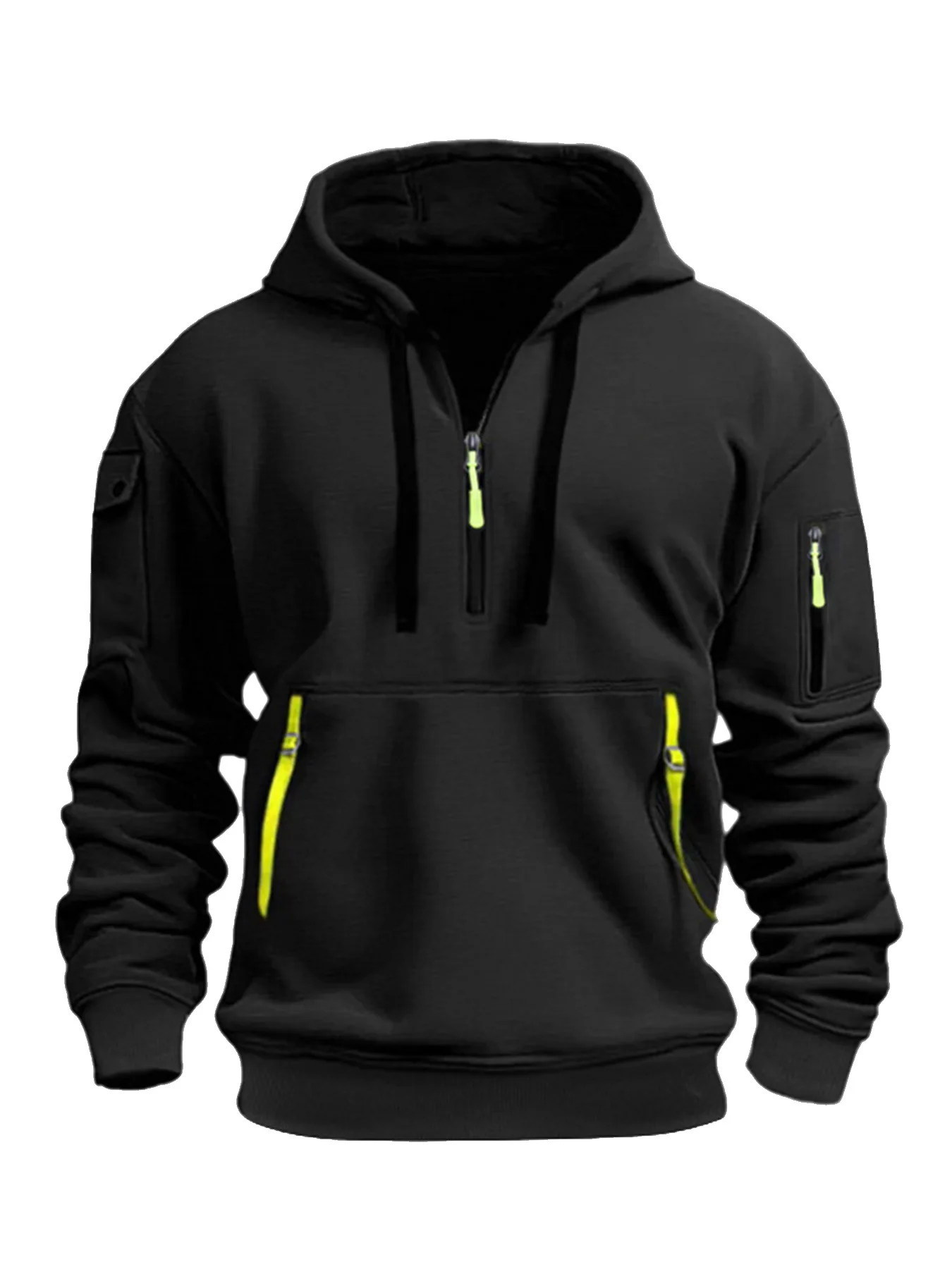 

The 2025 new European and American men's hooded fashion sweatshirt features kangaroo pockets and webbing zippers