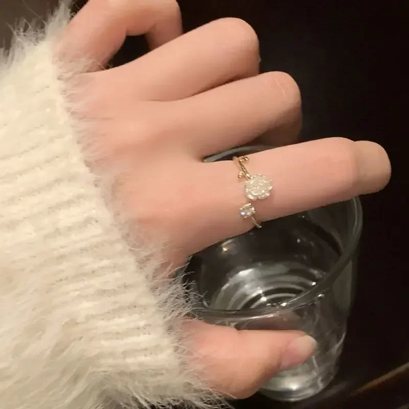Fashion Rose Blossoms Adjustable Flower Ring Delicate Retro Simple Camellia Open Adjustable Ring Women Jewelry Party Gift