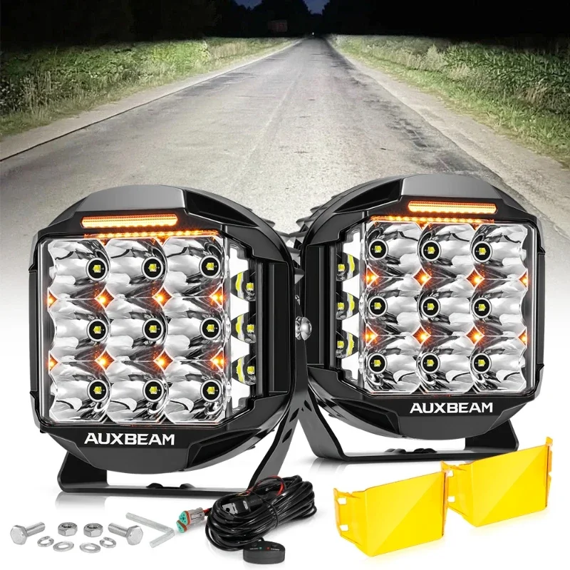 AUXBEAM 7 Inch LED Work Driving Lamp 228W 26100LM Round /Square Pod Lights with Double-Side Shooter Lights V-MAX Series