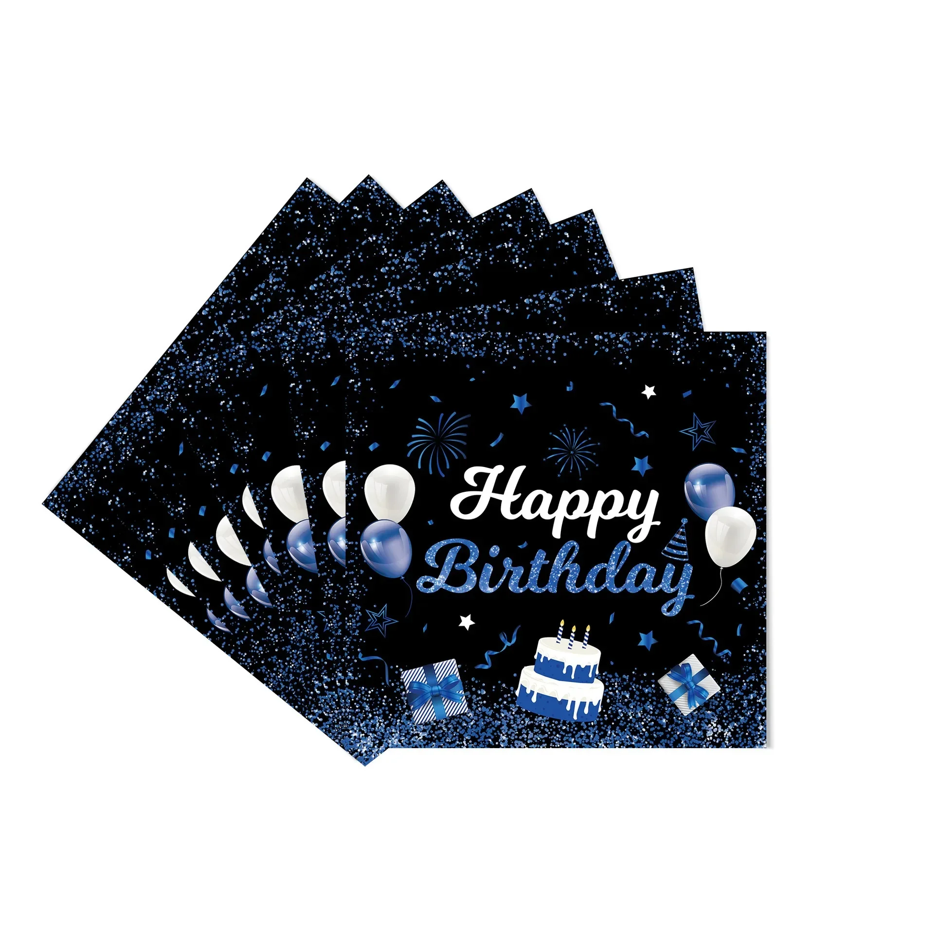 8Guests Blue Black Birthday Disposable Tableware Happy Birthday Plate Napkin Happy Birthday Party Decor