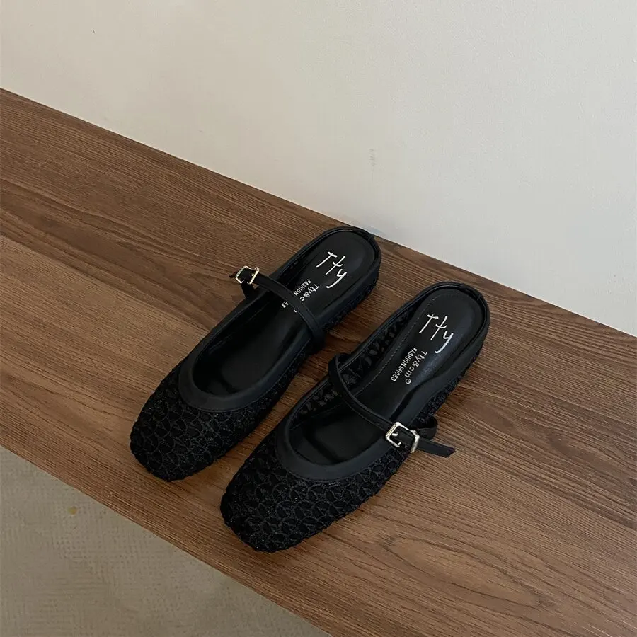 Bailamos Elegant Women Square Heels Sandals Shoes Slipper Female Slip On Footwear Fashion Round Toe Pumps Slides Ladies Heels Sh