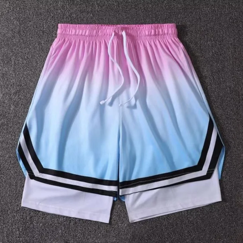 กางเกงขาสั้นลำลองสองชั้นของผู้ชายกางเกงขาสั้นหลวมกีฬาชายวิ่งออกกำลังกายบาสเก็ตบอลเทรนนิ่งแฟชั่นฤดูร้อน2023