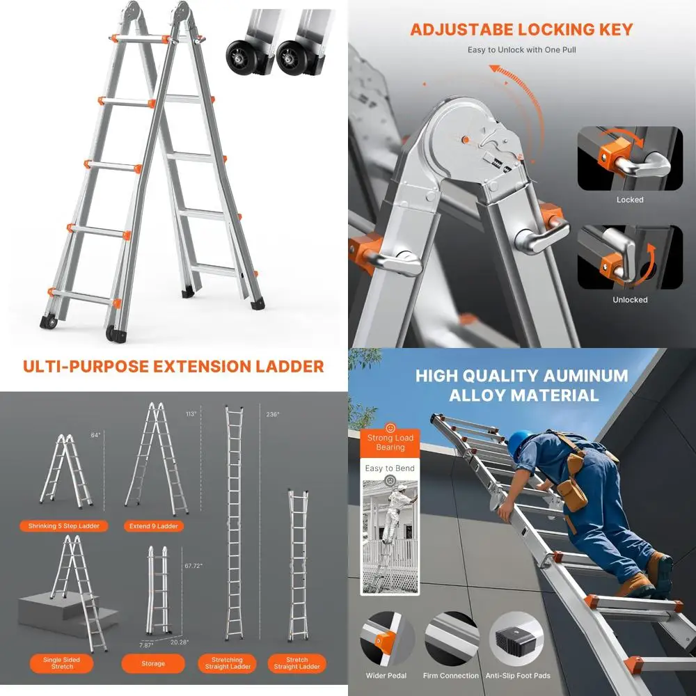 Escalera telescópica de aluminio con estructura en A VEVOR de 20 pies, plegable y portátil para vehículos recreativos y uso multifunción