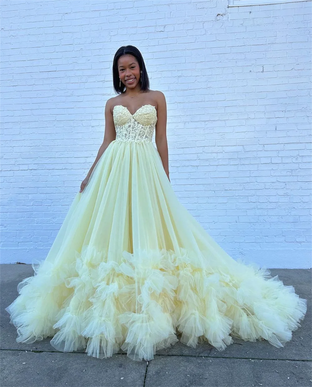 Jessica Yellow Wedding Dress Prom Dresses Tulle Embroidery Princess Evening Dresses 2024 Formal Occasions Graduate Party Dresses