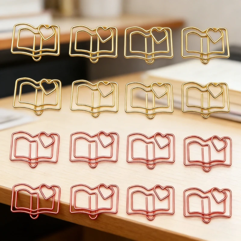 20pcs Book Shaped Metal Paper Clips Student Exam Paper Clamps Iron Clips Office Stationery Supplies