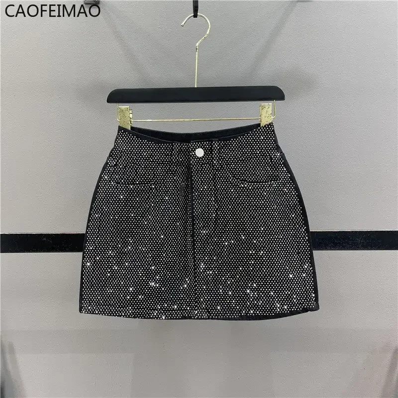 Diamond Jean Mini Skirt Women 2025 Summer New Woman Pink Denim Short Pantskirt High Waisted Slimming Hip-Wrapped Skirts