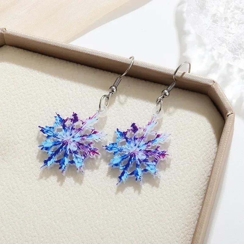 Exquisite High-End Snowflake Blue Purple Gradient Colorful Pendant Earrings Winter Holiday Atmosphere Jewelry