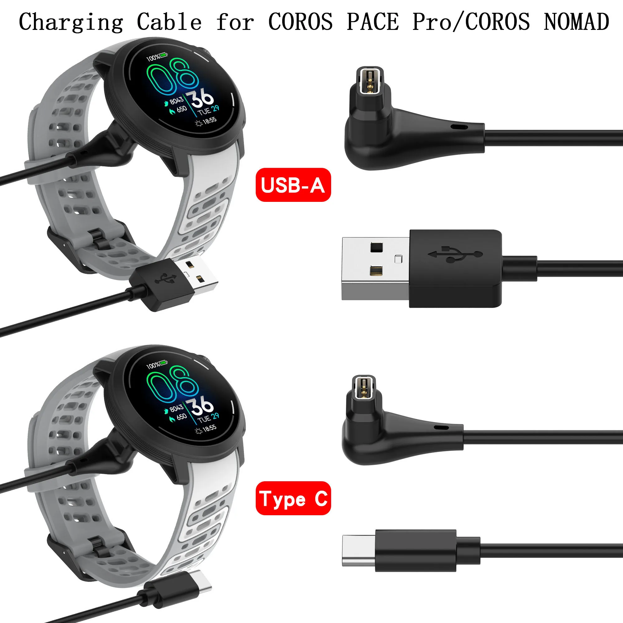 

Charging Cable For Coros PACE Pro COROS NOMAD 100cm 5V 1000mAh USB-A/Type-C Charging Cord Smartwatch Charger Adapter Smart Watch