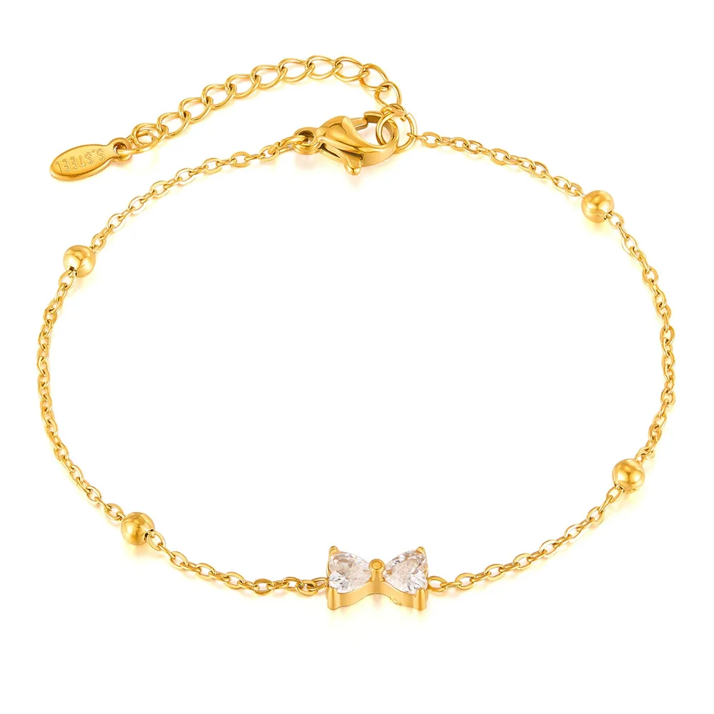 

Punk Small Beads Chain Link Bracelet Female Gold Color Stainless Steel CZ Bowknot Charm Bracelets for Women Jewelry Braclet 2025