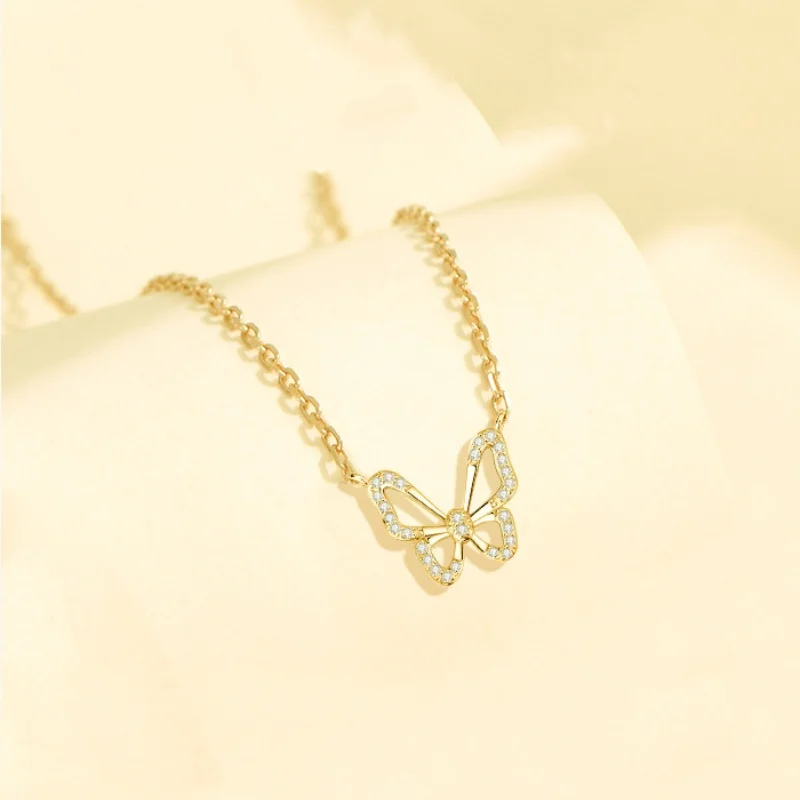 

butterfly women necklace sterling silver plated 18K gold clavicle chain jewelry birthday wedding gifts for guests party favors