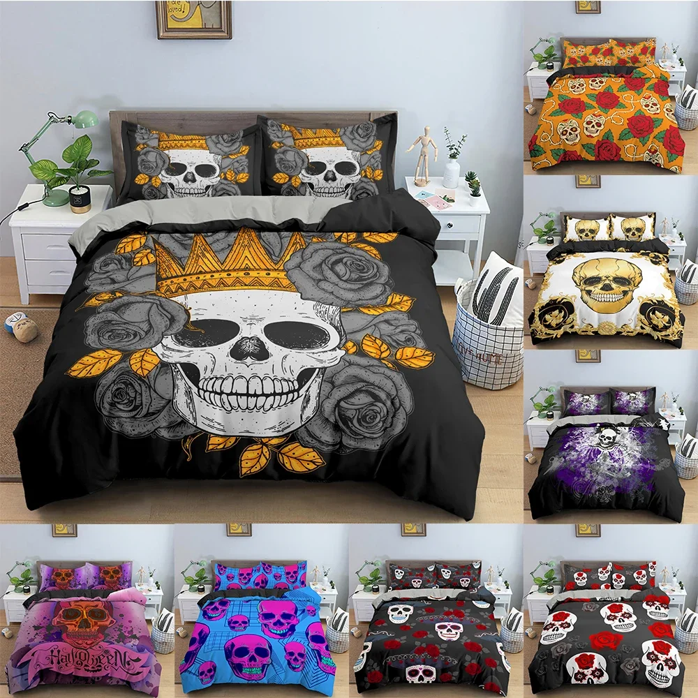 

3D Skull Print Bedding Set Skeleton Duvet Cover Comforter Covers For Bedroom Twin King ​Size Quilt Cover With Pillowcase 2/3 PCS