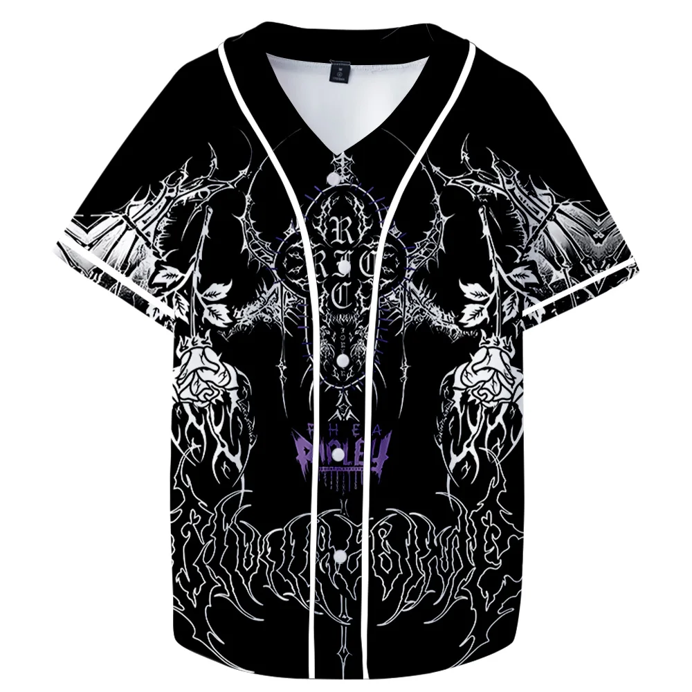 تي شيرت ريا ريبلي ميرش للبيسبول تي شيرت صيفي للجنسين برقبة على شكل حرف V وأكمام قصيرة