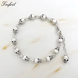 Skull Bracelets with Extend Chain 925 Sterling Silver Fine Jewelry For Woman Man Rebel Street Punk Bijoux Gift For Girlfriend