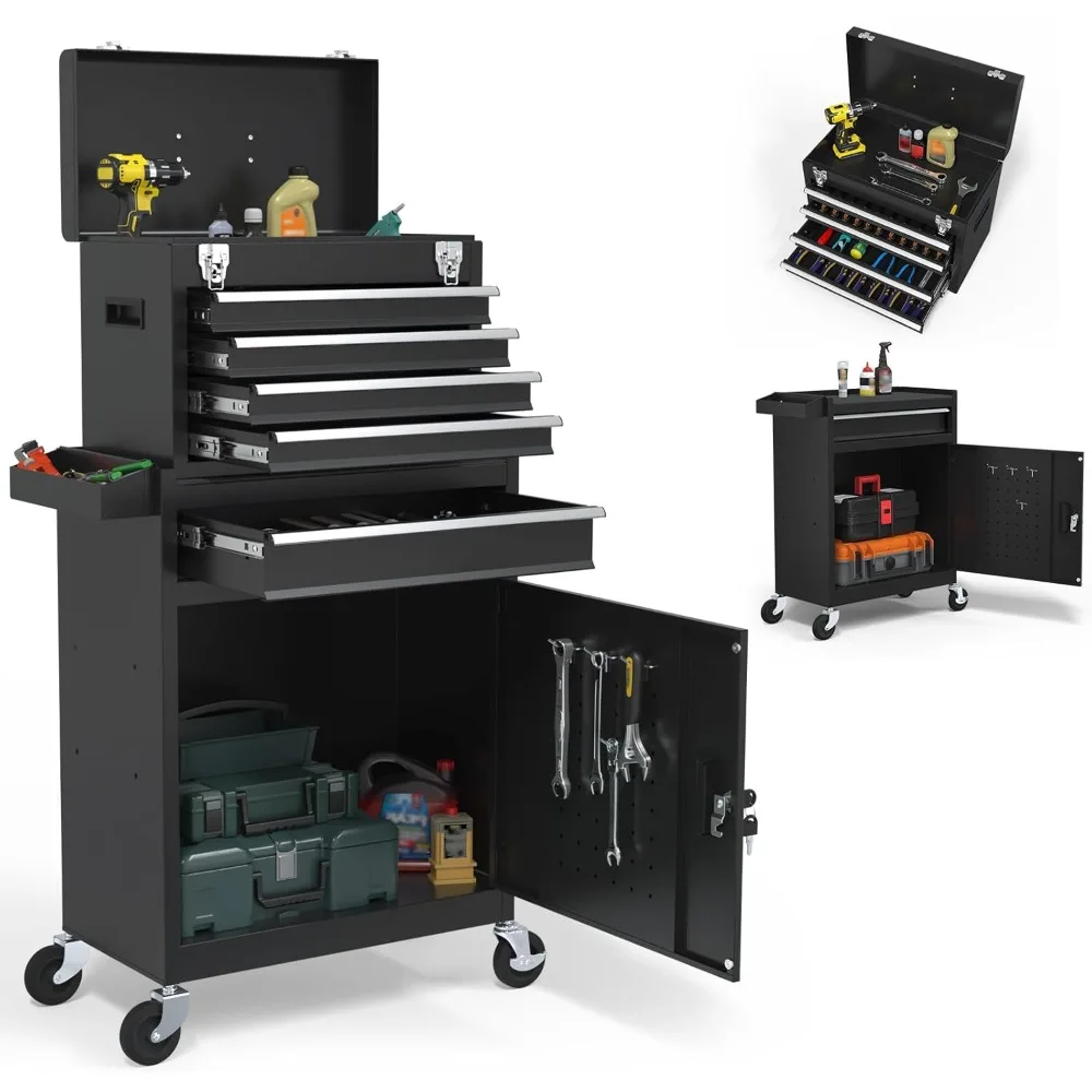 

Rolling Tool Chest, 5-Drawer Tool Box with Wheels, Metal Tool Storage Cabinet with Locking Mechanism, Smooth, Customized