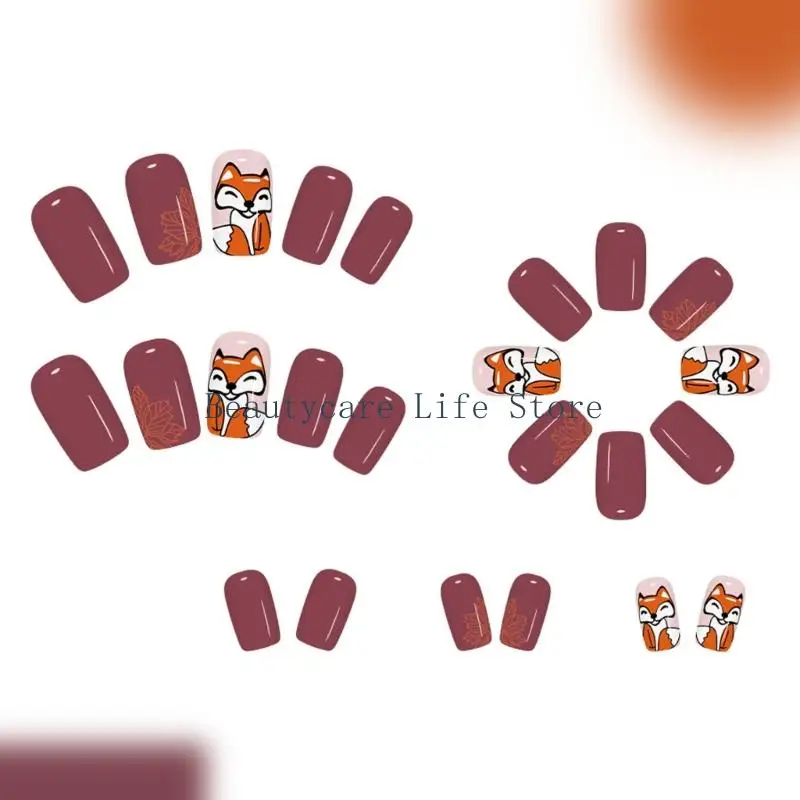 652C Versatilitys Red Brown Press On Nail Maple Tips Designs Durability Plastic False Nail For Weddings Parties Everyday Wear