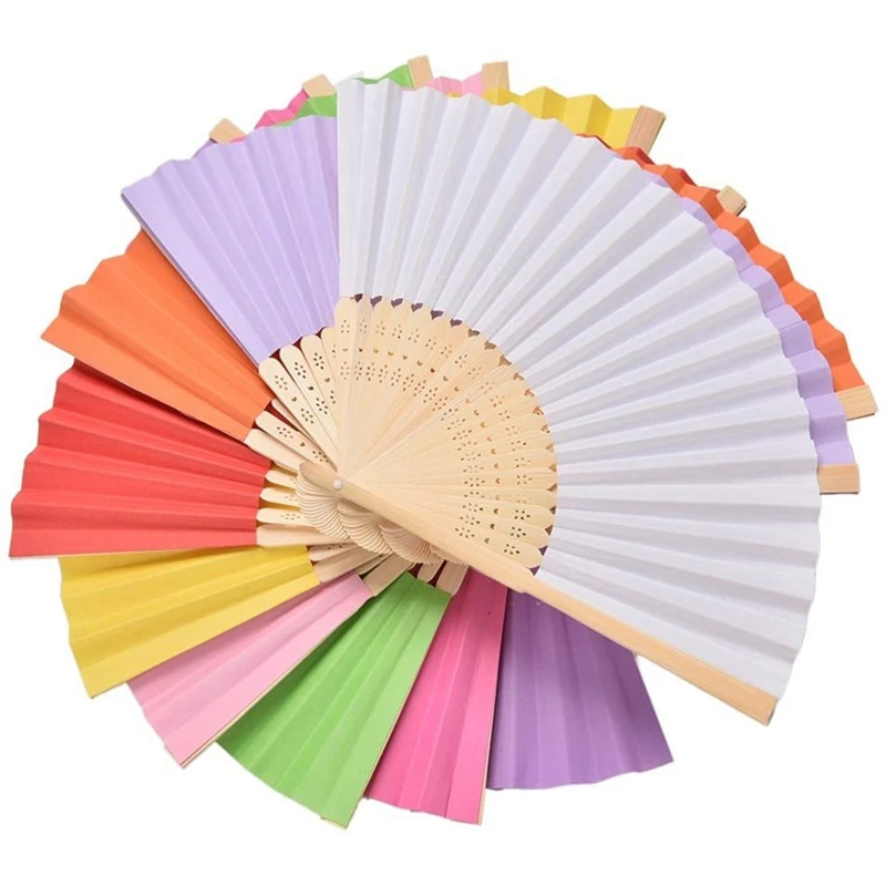 50PCS Folding Paper Hand Fan Ladies Baby Gift Wedding Return Gift Birthday Party Decoration