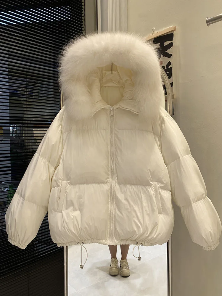 Natural Fox Fur Hooded Winter Puffer Coat WomOuterwearen 90% White Duck Down Jacket Warm Parkas Female