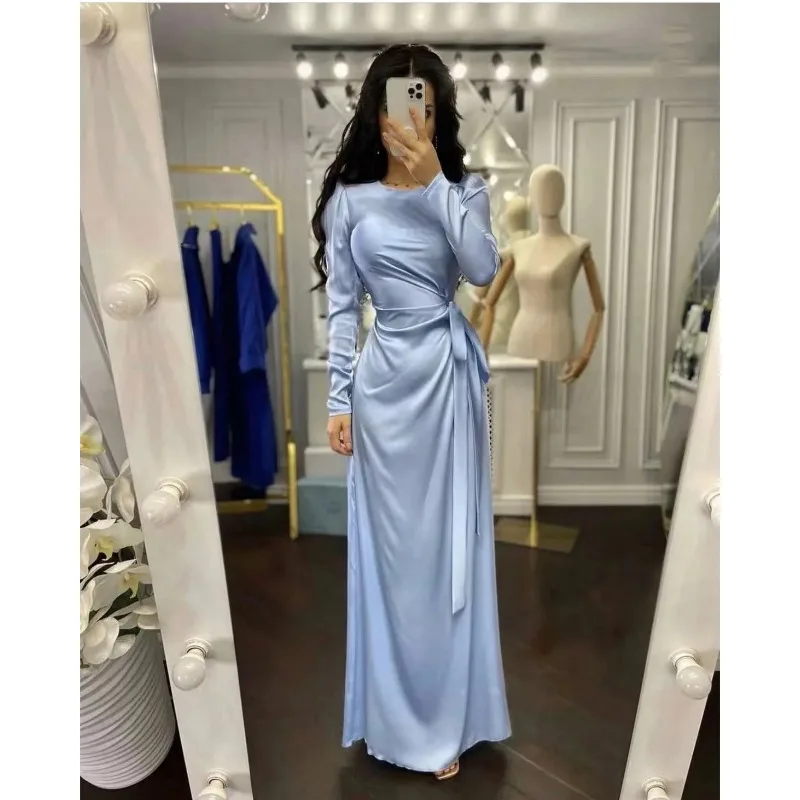 Elegant Women Corset Party Dress Female Sexy Fashion Satin Long Sleeve Lace Up Graduation Evening Long Dress Robe Prom Gown