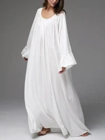 Mumaroho 2025 Women Autumn Winter Homewear Solid White Sleepwear Nightgown Pajama Nightdress Long Sleeve Loose Sleep Dress